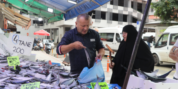 Rize’de tezgahlara inen palamudun adet fiyatı 50 ile 100 lira arasında değişiyor